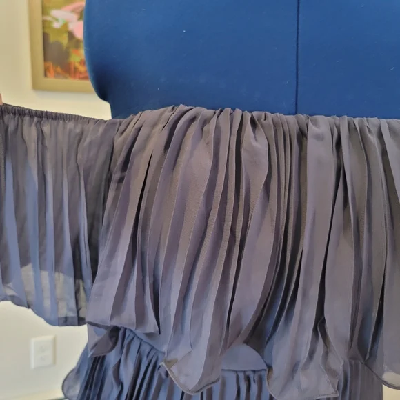 NWT MEXMY Elegant Navy Tiered Ruffled Chiffon Dress Size 16 - Picture 2 of 11